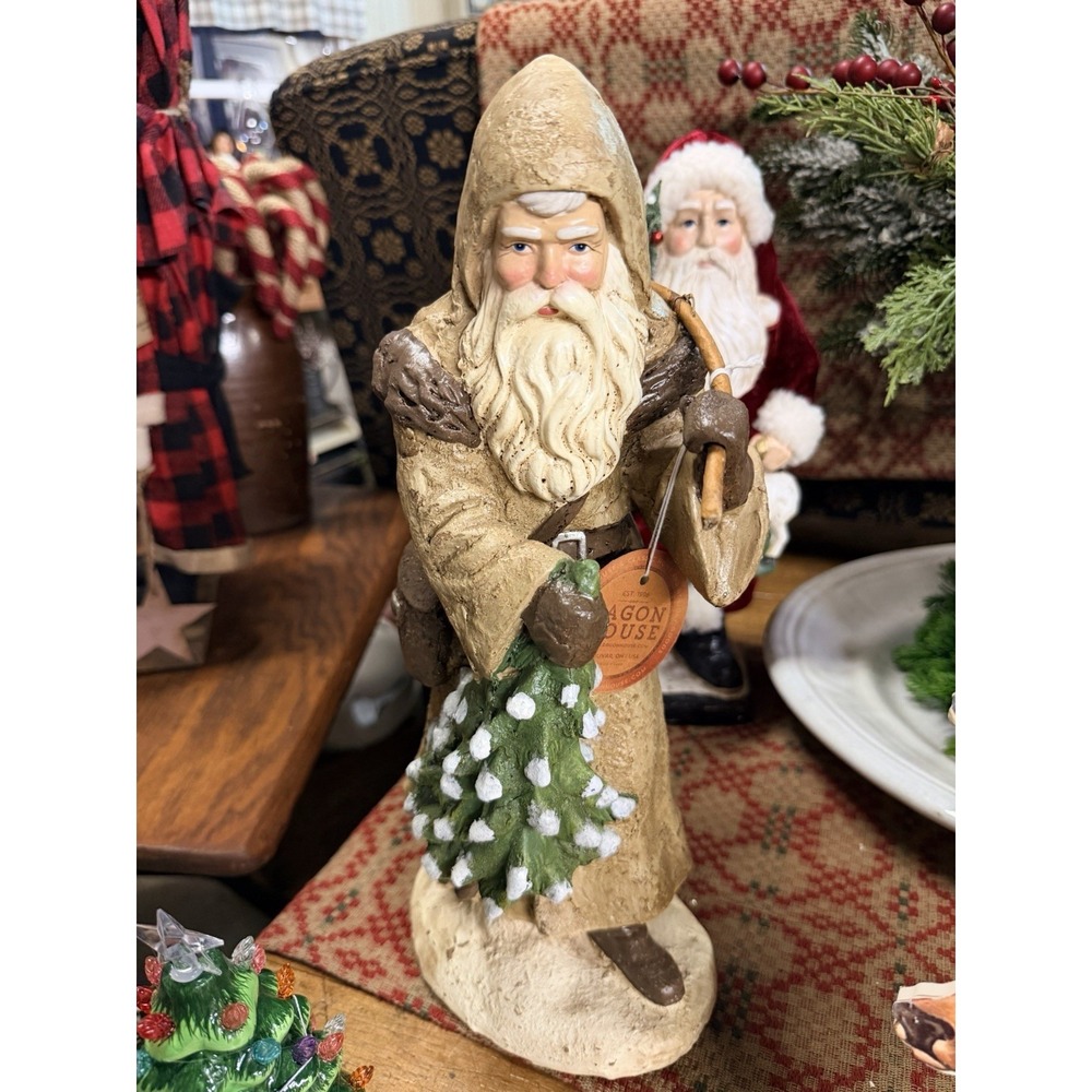 Retired Ragon House Collection 14.5" Ivory Old World Santa W/Tree & Side Bag